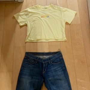 Crop yellow tee. Retro cropped baby tshirt Polaroid